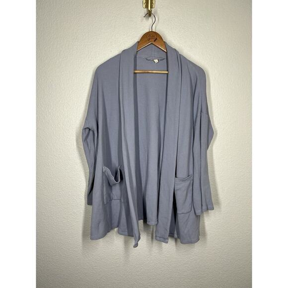 Eileen Fisher Waffle Knit Shawl Cardigan Sweater L/ XL Light Blue Organic Cotton - Picture 1 of 5